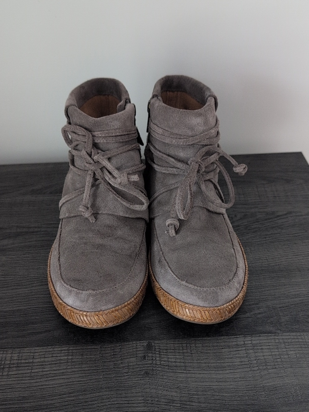 UGG Gray Suede Wrap Lace Ankle Boots, Size 7